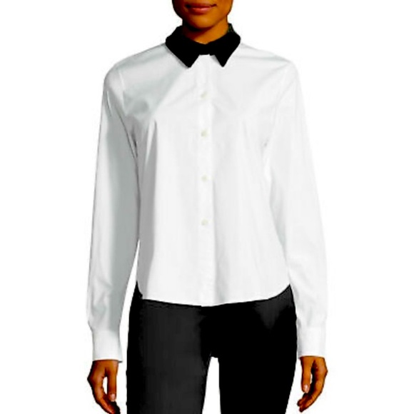 Theory Detachable Velvet Collar Fancy Button Down White Shirt –– NWT - Picture 3 of 17